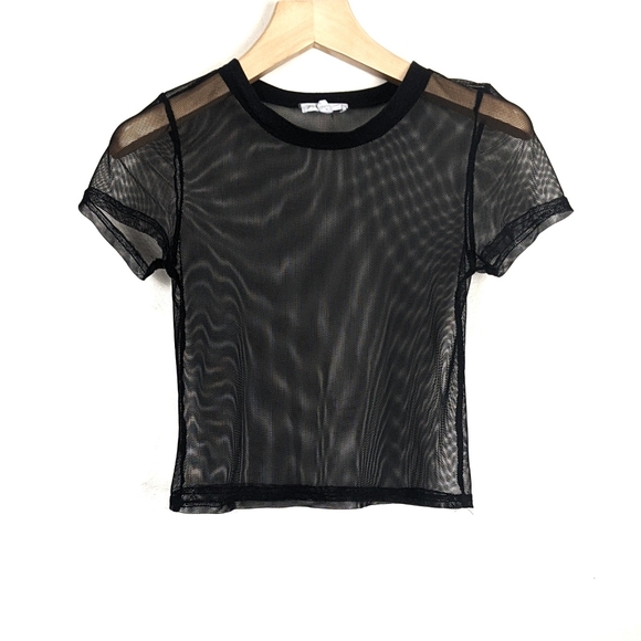 Honey Punch Tops - Honey Punch Black Cropped Mesh T-Shirt